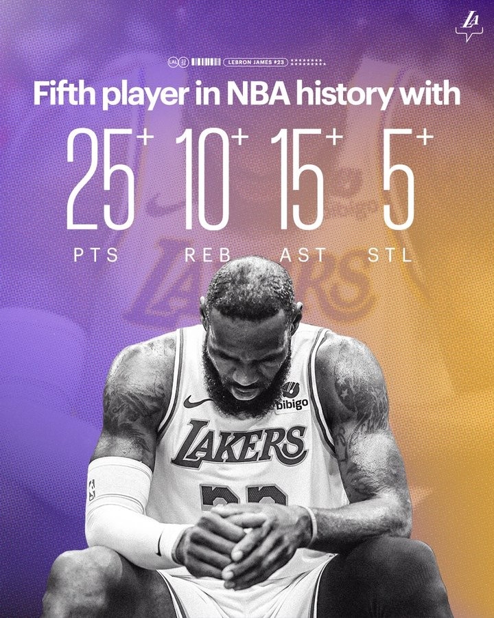 還在進(jìn)化！詹姆斯單場至少25分10板15助5斷 NBA歷史第5人！